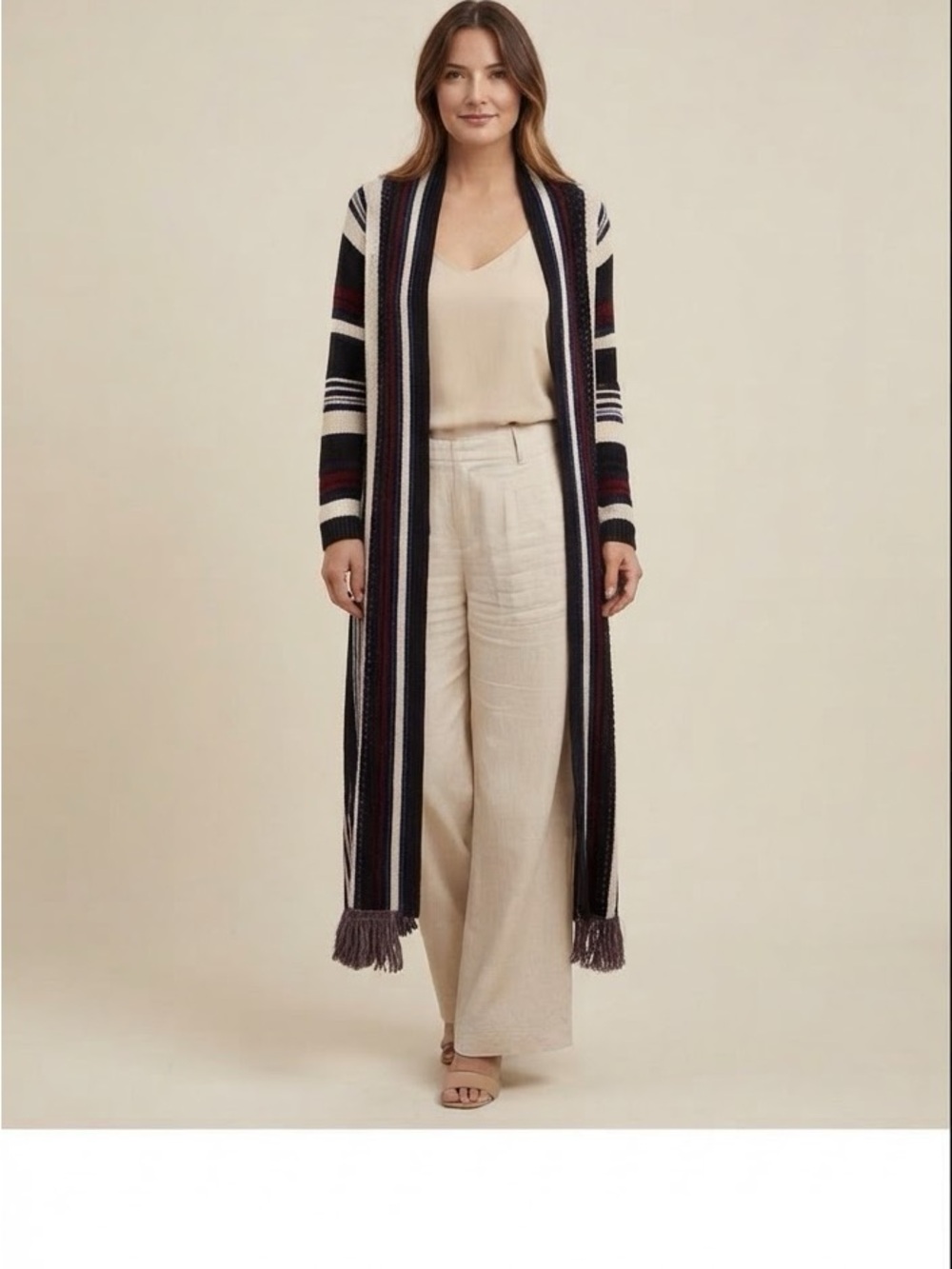 Say What? Black, Cream & Red Striped Longline Open Front Cardigan